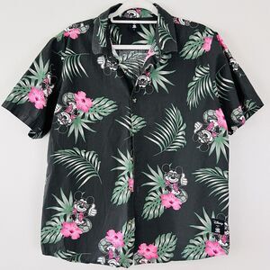 Disney Collection by Neff Mens Shirt Black Hawaiian Floral Mickey Mouse Large